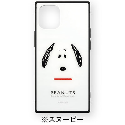スヌーピー iPhone12 mini対応 スクエアガラスケース
