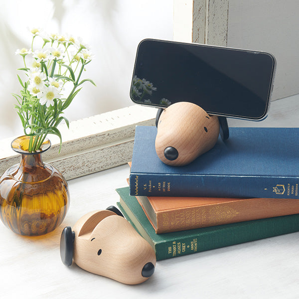 【おかいものSNOOPYオリジナル】ウッドスマホスタンド (フェイス)