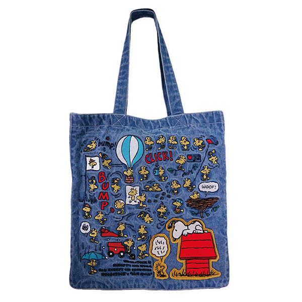 スヌーピー 刺繍デニムビッグバッグ (ウッドストック75周年)