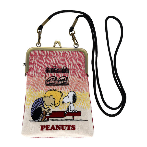 スヌーピー 畳刺繍縦型ペンポーチ がま口 (ピアノ/NewLifeCollection)