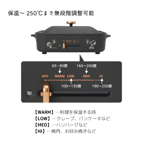 【おかいものSNOOPY限定】BRUNOコンパクトホットプレート&セラミックコート鍋セット (SNOOPY&Woodstock/キャストブラック)