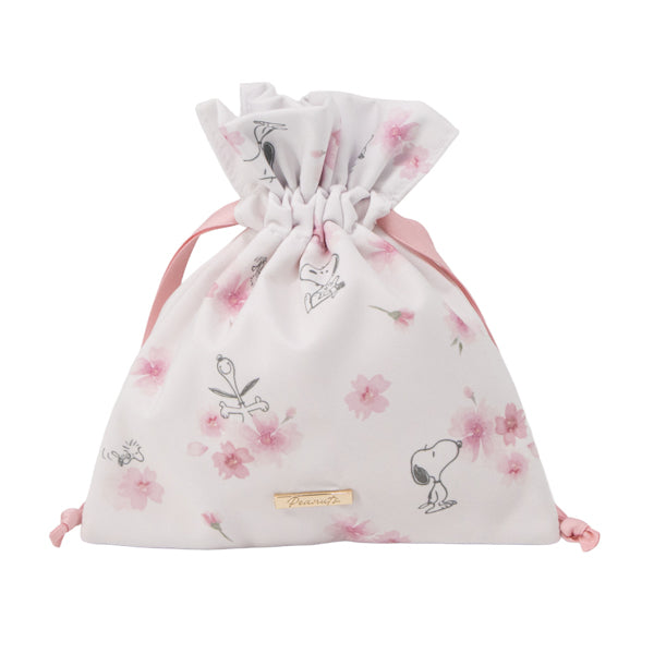スヌーピー 巾着 (ホワイト/ふんわりさくらシリーズ)