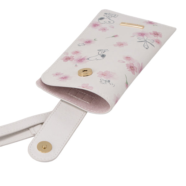 スヌーピー ストラップ付きメガネケース (ホワイト/ふんわりさくらシリーズ)