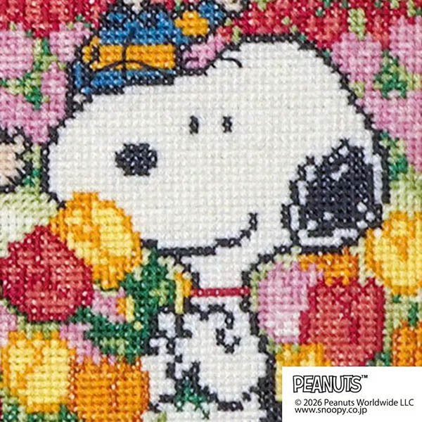 【手芸キット】クロスステッチフレーム<スヌーピーとチューリップ畑>