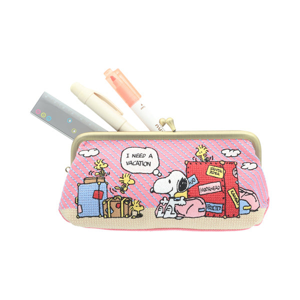 スヌーピー 畳刺繍スリムペンポーチ がま口 (トラベル)