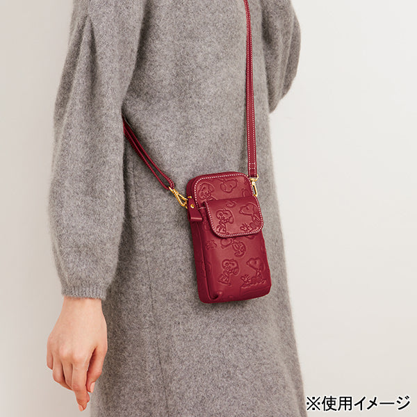 美品】スヌーピー どこでも携帯ポシェット 上質ラム革 スマホ