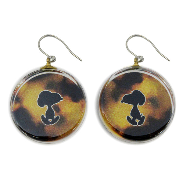 SNOOPY - スヌーピー　ガラス細工　円形のガラスの置物付き スヌーピー ガラスピアス (Japanese pattern A)