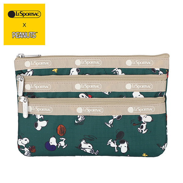 PEANUTS×LeSportsac 3-ZIP COSMETIC (スヌーピー＆ウッドストック/グリーン)