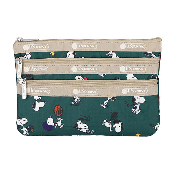 PEANUTS×LeSportsac 3-ZIP COSMETIC (スヌーピー＆ウッドストック/グリーン)