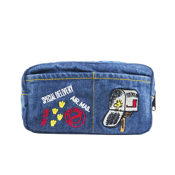 スヌーピー 刺繍デニムポーチ (ウッドストック刺繍バッグ＆ポーチ 2025)