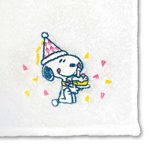 スヌーピー かるわた刺繍ミニタオル ホワイト (HAPPY BIRTHDAY SNOOPY)