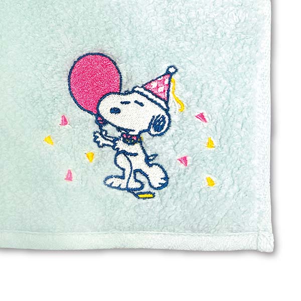 スヌーピー かるわた刺繍ミニタオル ブルー (HAPPY BIRTHDAY SNOOPY)