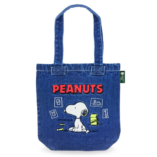 スヌーピー 刺繍デニムA4トートバッグ (SNOOPYお絵描き)