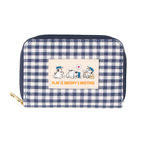 スヌーピー パスケース付きコインケース (オラフ ネイビーチェック)