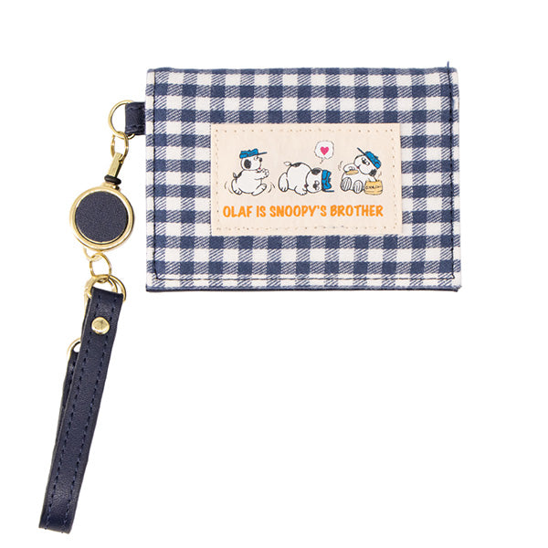 スヌーピー リール付き二つ折りパスケース (オラフ ネイビーチェック)