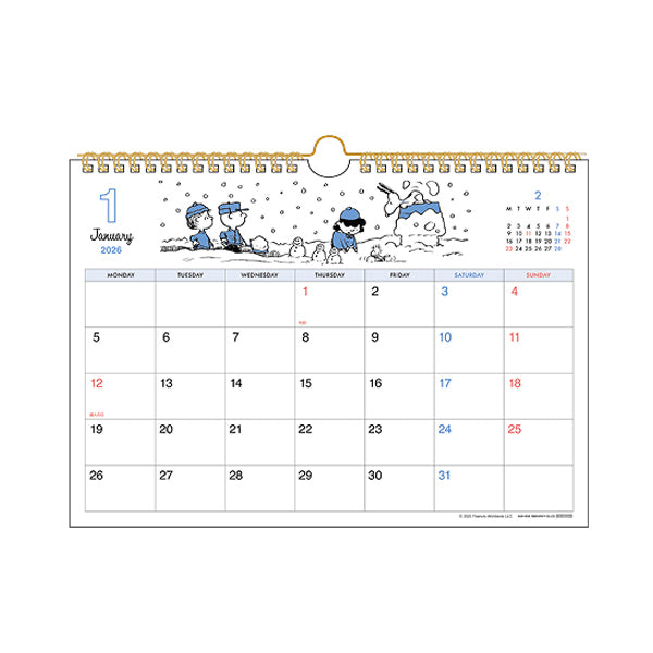 スヌーピー　カレンダー スヌーピー ウォールカレンダーシンプル横型 (ヴィンテージ／2026)