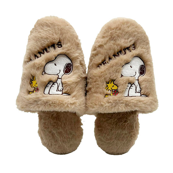 スヌーピー ボアスリッパ (スヌーピー＆ウッドストック/ベージュ)