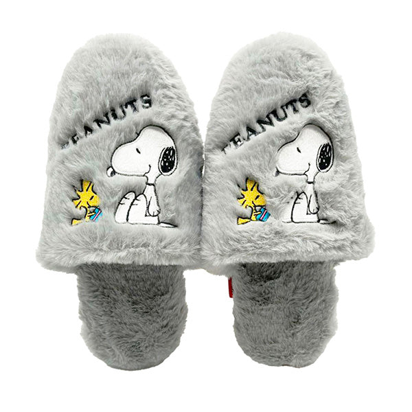 スヌーピー ボアスリッパ(スヌーピー＆ウッドストック/グレー)