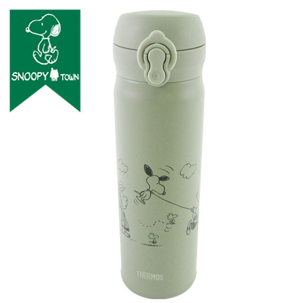 スヌーピー サーモス0.5L (凧揚げ／オリーブグリーン)