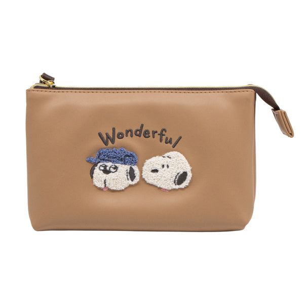 ★スヌーピー ポーチ ブラウン★新品未使用品★ スヌーピー Wフラットポーチ (WONDERFUL BROTHERS)