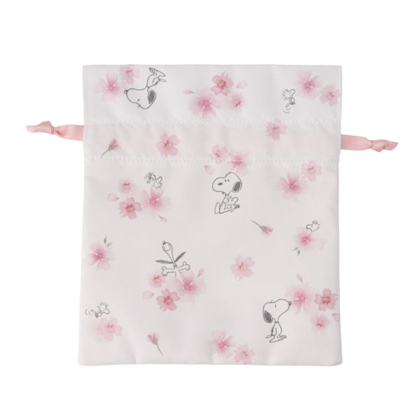スヌーピー 巾着 (ホワイト／ふんわりさくらシリーズ)