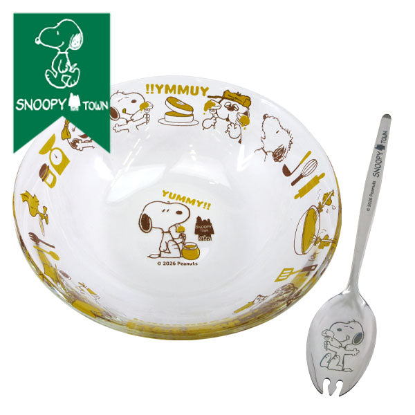 スヌーピー ガラスボウル＆先割れスプーン　(Let’s cook pancakes)