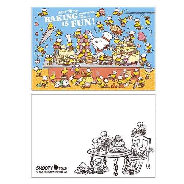 スヌーピータウンショップオリジナル 53rd アニバーサリー 額入りアート 食事 スヌーピー アートカード2枚セット (BAKING IS FUN!)